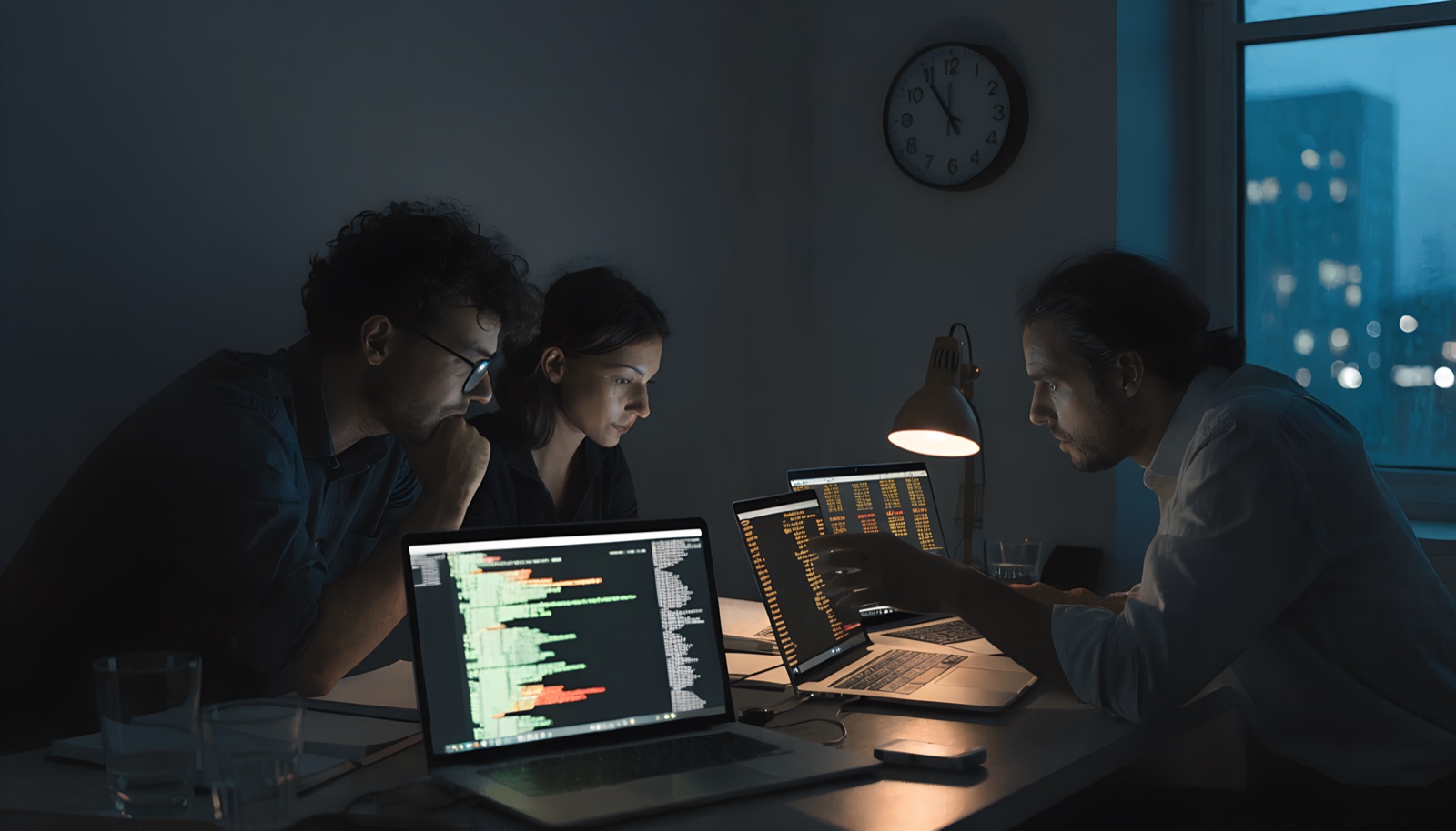 The team behind StringIO, heads-down over the close late at night — people who have built, bought, run, and reconciled payments.
